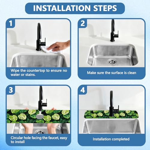 2 Pcs Kitchen Sink Splash Guard Faucet Mat Monstera Leaves Pattern Faucet Mat for Sinks Absorbing Drying Mats for Kitchen Bathroom - color: Monstera Leaves