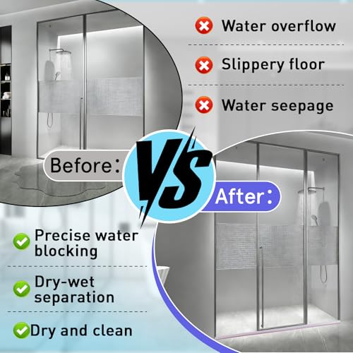78'' Transparent Silicone Shower Threshold Water Dam Seal Strip | Self Adhesive Collapsible Splash Guard Barrier, For Shower & Sink Edge Dry-Wet Separation Use