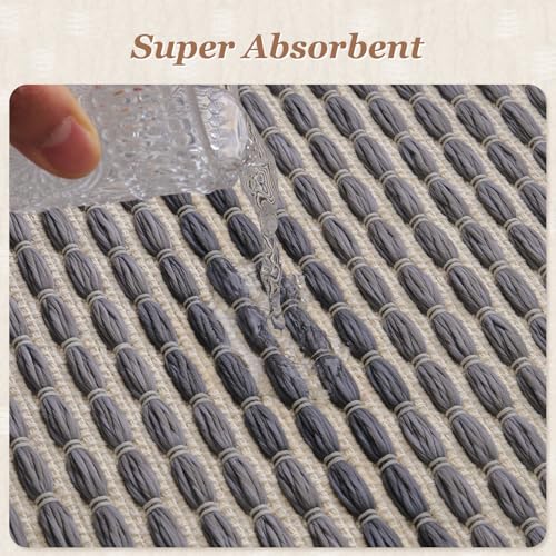 AMOAMI Unique Woven Bathroom Runner Rug, Super Absorbent Non Slip Bath Mats for Bathroom Textured Bathroom Mat Quick Dry Boho Rugs Runners for Hallyways Kitchen Bedroom Beside Tub, 2' x 6', Grey - color: Grey, size: 2' x 6'