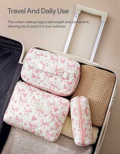 HBselect Quilted Makeup Bag, 3PCS Cotton Large Travel Makeup Bag, Cute Floral Coquette Make up Bag Cosmetic Bag Toiletry Bag for Women Girls - color: A-3PCS-Floral 13