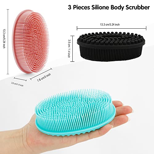 3 Pack Silicone Body Scrubber, Soft Silicone Loofah Exfoliating Body Scrubber, Silicone Body Brush Bath Shower Scrubber for Body, 2 in 1 Bath and Shampoo Wash Brush for Skin Exfoliation Men Women - size: Black+Pink+Green