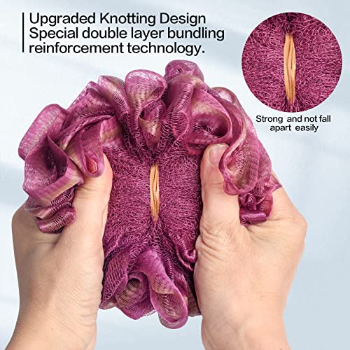 Fishent Shower Sponge Shower Loofah, Body Wash Loofah Sponge Body Scrubber, 3 Pack 60g Large Size Lofas for Shower, Cleaning Loofahs Sponge Body Sponges for All Skin Types - style: 60g-White-Reb-Purple
