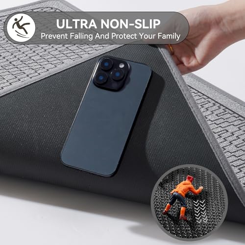 YDKGL Bathroom Rugs, Ultra Thin Bath Mat Fit Under Door Super Absorbent Non Slip Quick Dry Bath Mat, Rubber Backing Shower Mat Outside Shower - color: Bl- Grey, size: 16" X 24“
