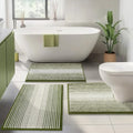 BSICPRO Bathroom Rugs Sets 3 Piece, Toilet Rugs U-Shaped Contour Bath Mat Set, Striped Absorbent Non Slip Chenille Shower Mat, Sage - color: Sage, size: 20"x32"+16"x24"+U Shape 20"x24"