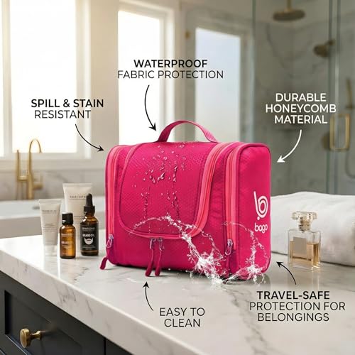 Bago Travel Toiletry Bag for Women and Men X-Large Waterproof Hanging Large Toiletry Bag for Bathroom and Travel Bag for Toiletries Organizer -Travel Makeup Bag (Pink) - color: Pink, size: X-Large