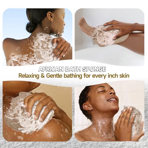 SubSahara Authentic African Net Sponge - 2 Pack Exfoliating Bath & Shower Loofah Sponge for Body & Face, Gentle Scrubber for All Skin Types, Travel, Durable (Linen & Brown) - color: Linen & Brown