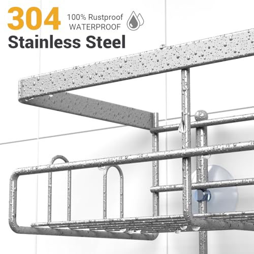 AKTECKE Shower Caddy Hanging Bathroom Organizer: Rustproof Shower Shelf for Inside Shower - No Drilling Shower Racks Over Showerhead - Bath Shelves Rack for Shampoo Soap Chrome - color: Chrome