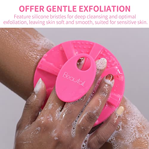 BEAUTAIL Silicone Body Scrubber, Gentle Exfoliating Shower Brush for Body | Hygienic Silicone Loofah, Easy-Grip Handle, Soft Bath Essential Scrubber for Sensitive Skin, Women, Men & Kids, 1 Pack, Rose - color: Rose 1 Pc