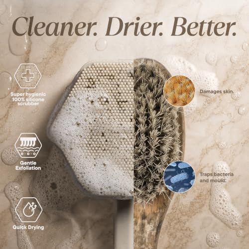 TOOLETRIES Silicone Back Scrubber for Shower, Bath Brush - Sand | Long ergonomic handle and non-slip grip make exfoliating hard-to-reach areas simple and comfortable. - color: Sand