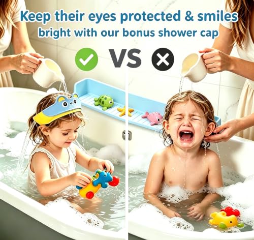 Bathtub Splash Guard for Kids, 2-in-1 Bath Toy Organizer Tub Shelf - color: Blue