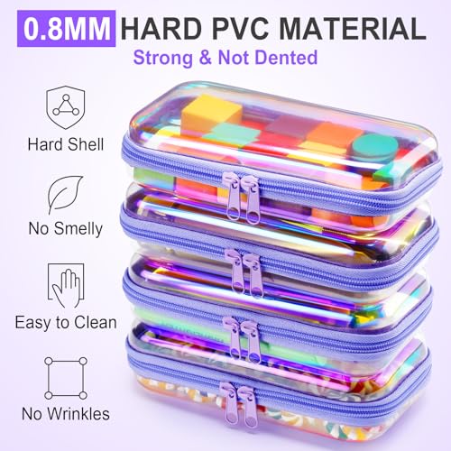 Hoolerry 4 Pcs Hard Clear Zipper Case Makeup Bags Plastic Zipper Pouch Transparent Storage Box Containers for Cosmetics, Snacks, Building Blocks, Puzzles(Clear,7.5 x 3.9 x 2 in,Purple Laser) - color: Purple Laser, size: 7.5 x 3.9 x 2 in