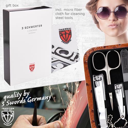 3 Swords Germany - brand quality 8 piece manicure pedicure grooming kit set synthetic leather case ostrich cognac - Made in Germany - color: OSTRICH BROWN