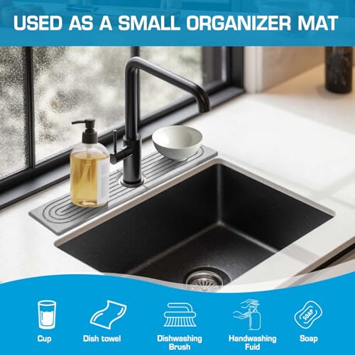 Self-Drying Stone Tray For Kitchen Sink,15.7" Water Absorbing Natura Diatomite Faucet Mat,Splash Organizer For Soap Dispenser,Sponge,Bathroom Vanity Rv Countertop Protector (Light Gray-Rectangle) - color: Light Gray-rectangle, size: 15.7" x 4"