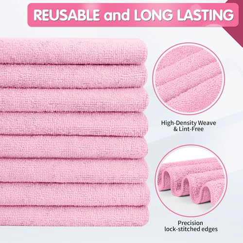 20 Pack Pink Microfiber Cleaning Cloth, Lint-Free Car Wash Towels, All-Purpose Absorbent Cleaning Rags for Housekeeping, Dust Cloth for Office, Mechanic, Automotive - color: Pink