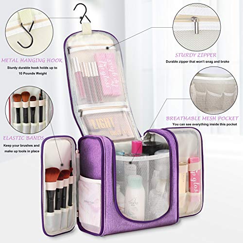 Freegrace Extra Large Hanging Toiletry Bag for Men and Women - Water-Resistant Nylon Travel Bathroom Organizer for Cosmetics, Makeup, and Toiletries - color: Wild Violet