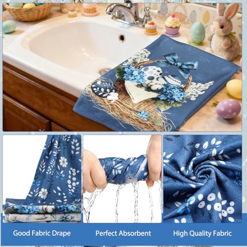 FuWeave 8 Pcs Easter Shower Curtain Set for Bathroom Decor Include Spring Floral Blue Bunny Egg Shower Curtain Hydrangea Towels Non Slip Rugs Toilet Lid Cover Bath Mat and 12 Hooks for Bathroom Decor - color: Blue Bunny