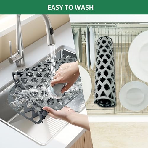Sink Protectors for Kitchen Sink 13x11 &16x12 & 18x16 & 19x14 & 21x16 & 22x13 & 24x13 & 25x16 & 26x14 & 28x14 & 30x16, Silicone Sink Mat Grid (16.8"x12.6") - color: Gray