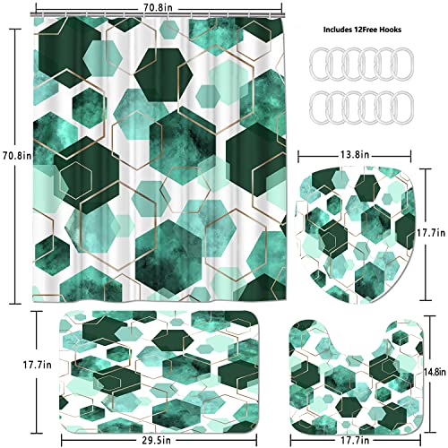 LQCOOL 4Pcs Indigo Shower Curtain Set Marble Grain Geometric Bathroom Set Fresh Turquoise Abstract Bathroom Curtain Set with 12 Hooks Carpet Bath Mat and Toilet Rugs - color: Indigo