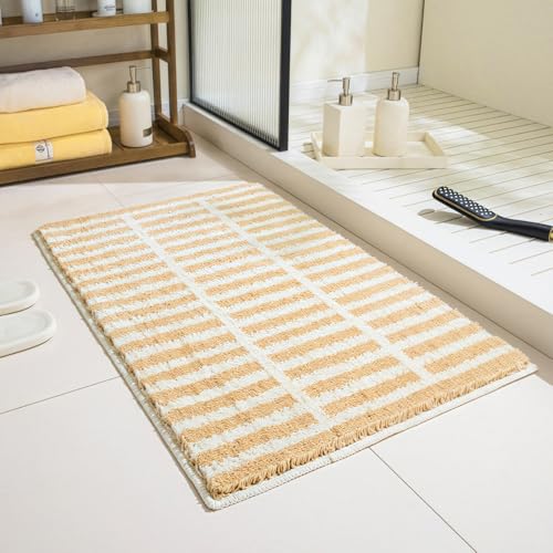 GIB Bathroom Rugs Mat 32" x 20", Extra Soft Absorbent Plush Fluffy Bath Rugs, Non-Slip Washable Bath Mats for Bathroom Floor Shower Home Decor Accessories, Warm Beige & Cream Striped - color: Beige Striped, size: 32" X 20"