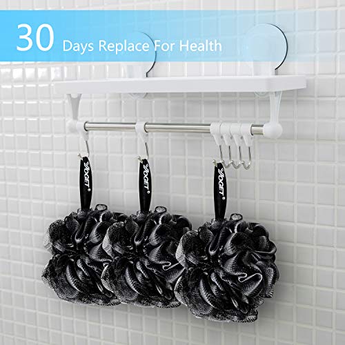 Yoget Bath Loofah Sponge, 4 Pack Black 60G Shower Mesh Ball Soft Pouf Body Scrubber, Exfoliate, Cleanse, Soothe Skin, Black Loofah with White Trim - style: Black