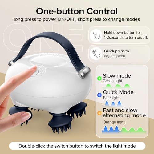 Scalp Massager, Head Massager Scalp with Tangle-Resistant Design, Portable Head Massager, Hair Massagers with 12 Massage Heads, 3 Modes, Mothers Day Gifts, Father Day Gifts for Mom, Dad - color: Off White