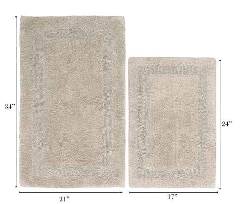 WOVEN ST. Reversible Tufted Bath Rugs | Area Rugs for Spa, Vanity Shower, Bathrooms, Kitchen, Bedroom | Water Absorbent Linens | 100% Cotton | Pack of 2 | 17’’ x 24’’ & 21’’ x 34’’ Inches | Taupe - color: Taupe, size: 17" x 24" (Rectangular) + 21" x 34" (