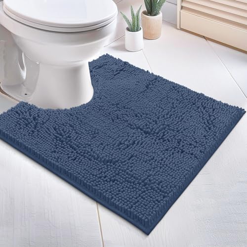 LuxUrux Medium Blue Bath Mat - U-Shaped Contoured Rug for Around Toilet, Super Absorbent Shaggy Bath Rug. Easy Machine Wash & Dry (20 x 23, Medium Blue) - color: Medium Blue, size: 23'' x 20'' U