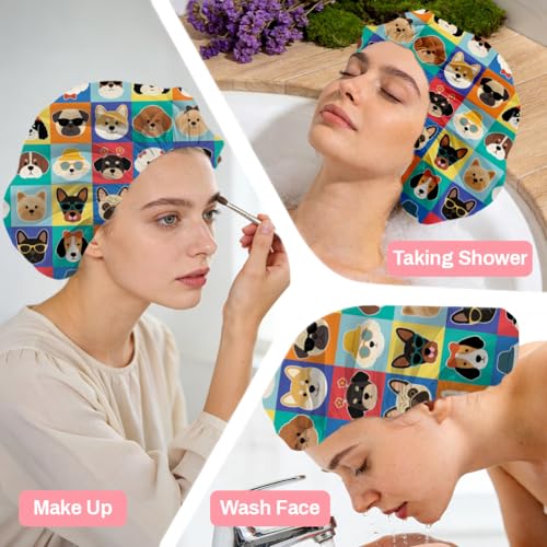 Funny Dog Reusable Shower Cap Cute Double Layer Waterproof Shower Caps Large Elastic Hair Cover Adjustable Hair - Drying Caps for Woman Man Bath SPA Travel One Size Fits Most - color: Funny Dog