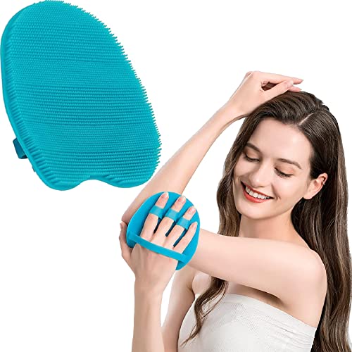 1 Pack Pure Silicone Food-Grade Body Brush Shower Cleansing Scrubber | Gentle Exfoliating Glove Soft Bristles (Blue) - color: # Blue