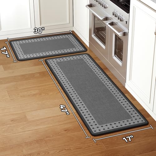 Kitchen Mats for Floor, 17''x30''+17''x47''Kitchen Rugs Set of 2, Washable Absorbent Kitchen Mat Non Slip, Braided Kitchen Runner Rug, Kitchen Sink Rug, Grey - color: B Graphic Grey, size: 17''x30''+17''x47''