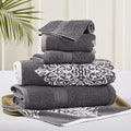 Modern Threads 6 Piece Reversible Yarn Dyed Jacquard Towel Set Artesia Damask Platinum - color: Platinum