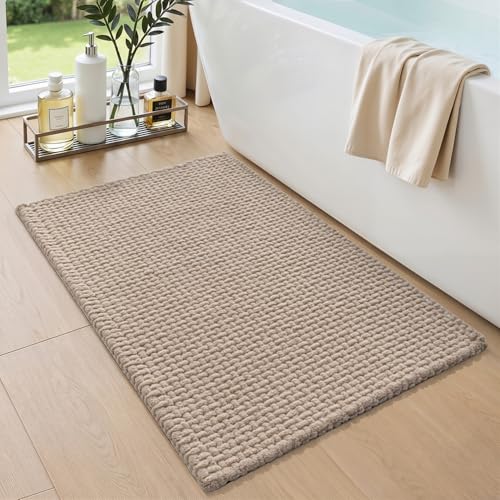 DEXI Bathroom Rugs 24x16, Non Slip Washable Bath Mat, Absorbent Chenille Bathmat, Ultra Soft Thick Carpet for Tub Shower Floor, Dark Beige - color: Dark Beige, size: 24" X 16" (Rectangular)