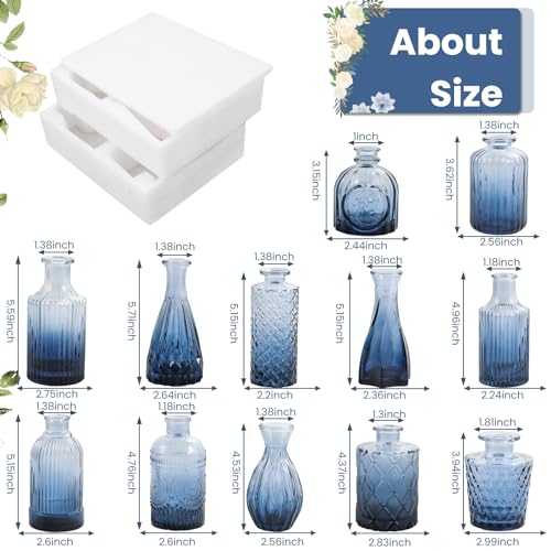 TBWIND 12Pcs Blue Glass Bud Vases Set, Small Vases for Flowers, Perfect for Centerpieces at Parties, Baby Showers, Weddings, Events, Graduation Season, Great Gifts for Office & Home Décor - color: Blue, size: 12Pcs