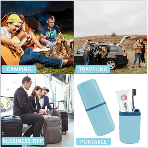 COMNICO Travel Toothbrush Cup Case Portable PP Seal Tooth Brush Holders Cover Multi-Function Toothpaste Storage Container Cup for Home School Camping Business Trip Bathroom (Blue) - color: Blue