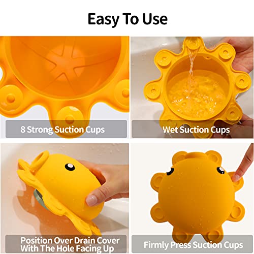 Bathroom Bathtub Overflow Drain Cover- Silicone Bath Tub Drain Cover, Tub Overflow Drain Stopper with Suction Cup Seal, Adds Inches of Water for Deeper Bath, Bathroom Accessories, Yellow - color: Yellow
