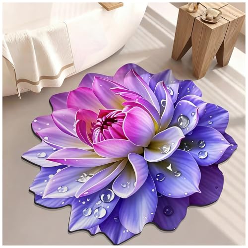 Floral Diatomaceous Earth Floor Mat 3D Flowers Pattern Bath Mat Non-Slip Bath Rug Safe Absorbent Quick Drying Bathmat Suitable for Bathroom Kitchen Entrance (Style 4, 39.37"/100cm) - color: Style 4, size: 3'3" x 3'3" (Flower)