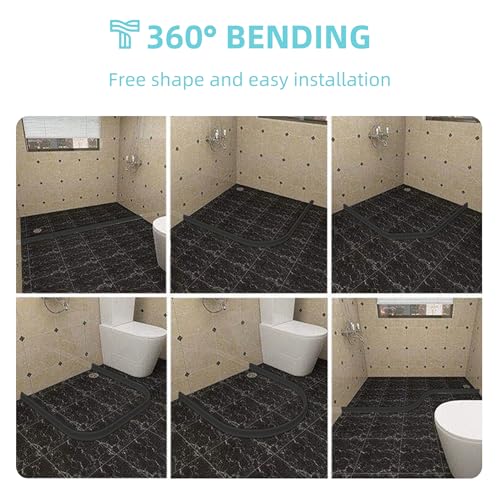 Shower Threshold Water Dam,Walk in Shower Water Guard, Shower Dam Water Barrier Bathroom Sink Splash for Dry And Wet Separation Caulk Seal Strip Edge Trim (98Inch, Black) - color: Black, style: 98Inch