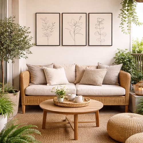 CHTEXA Minimalist Botanical Wall Art Set Of 3 Framed Canvas Prints Neutral Beige Plant Line Art Decor For Living Room Bedroom Bathroom Office 12x16 Inch - size: 12x16 inch