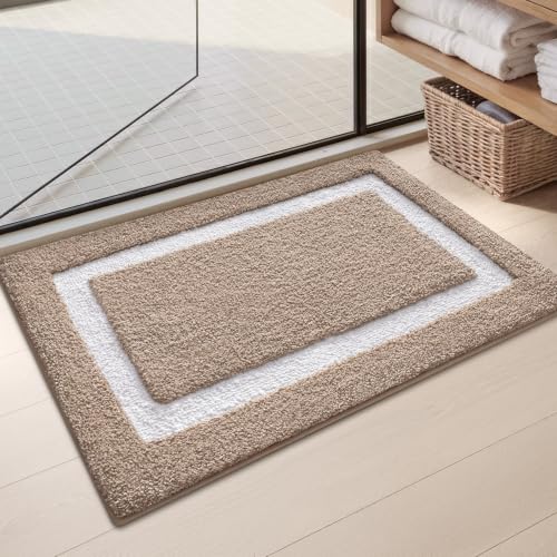 Color&Geometry Small Bathroom Rugs 16x24, Extra Soft Absorbent Microfiber Bath Rug, Non-Slip Bathroom mat, Washable Plush Bath Mats for Bathroom, Shower, Bathtub, Laundry, Khaki White - color: K, size: 16"x24"（small）