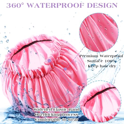 2 PCS Large Shower Cap for Braids - Waterproof Shower Cap for Women, Reusable XL Plastic Shower Caps Jumbo Bath Bonnet for Long Thick Curly Hair, Locs, Twist Braids (Pink, Purple) - color: Pink+Purple
