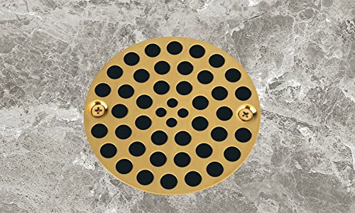 Artiwell 4’’ Shower Strainer Drain Trim Set, Solid Brass Screw-in Shower Strainer Drain Cover, Replacement Strainer Grid by Artiwell, Machine & Self-Tapping Screws Included (Brushed Gold) - color: Brushed Gold