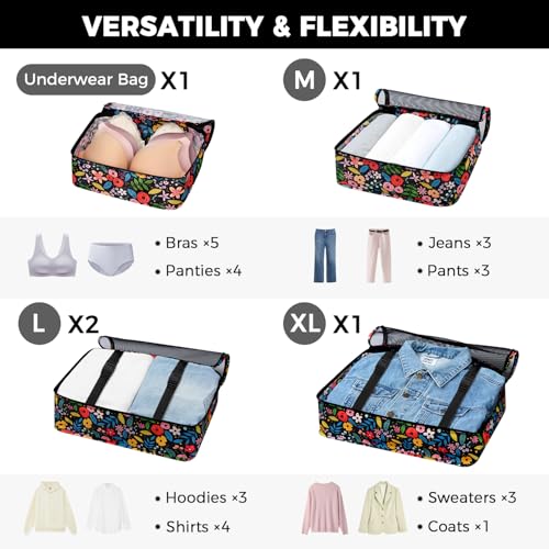 BAGAIL 8 Set Packing Cubes Luggage Packing Organizers for Travel Accessories-Black Floral - color: Black Floral, size: 8 Set