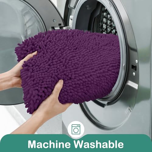 HOMEIDEAS Bathroom Rugs Set 2 Pieces, Ultra Soft Non Slip Absorbent Chenille Toilet Bath Mat Set (Purple) - color: Purple-purple, size: 1'8" x 2'8" (U Shape 20"x24"+20"x32")