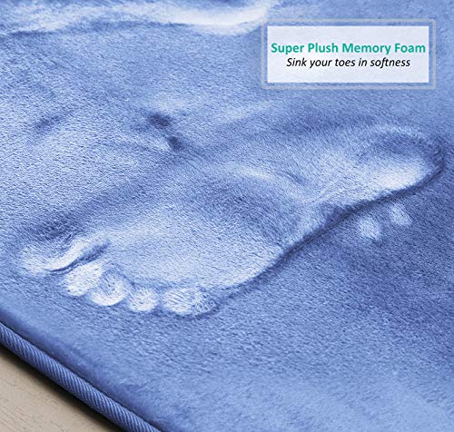 Clara Clark Bathroom Rugs, Velvet Memory Foam Bath Mat, Non-Slip Bath Rugs, Machine Wash, Dries Quickly, Ultra Soft Plush Bath Mats for Bathroom, - color: Calm Blue, style: 20 x 32 + Contour