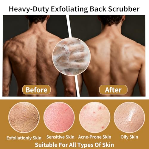 Japanese Exfoliating Washcloth & Scrub Glove Set – 2-Sided Hemp Body Scrubber Towel with Handles for Deep Cleansing, Back Scrubber for Shower & Bath (Men/Women), Yellow