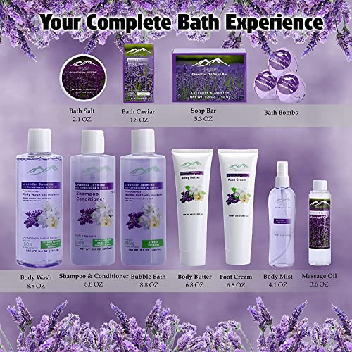 Gift Baskets for Women. Relaxing Lavender Bath Gifts for Her Spa Basket is Filled with All Natural Spa Goodies! Sulfate & Paraben Free. Spa Gifts for Women.
