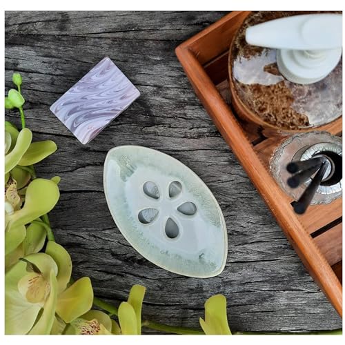 Ceramic Soap Dish with Self Draining Tray for Bar Soap, Bathroom, Kitchen (SmokyWhite) - color: Smoky White