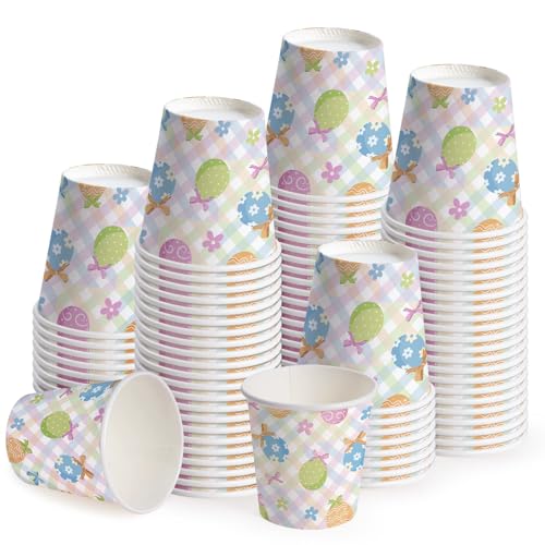 WRAPAHOLIC 3oz Easter Paper Cups - 100 Pack Disposable Bathroom Cups with Colorful Eggs Plaid Design, Small Mouthwash Cup for Toothbrush Rinse, Bathroom, Easter, Baby Shower and Party - color: Easter - Colorful Eggs