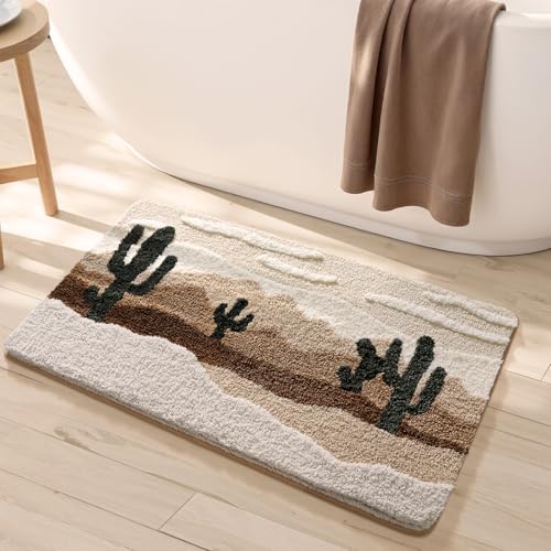 Bathroom Rug Mat, Yellow Desert Cactus Bath Mat with Soft & Non-Slip, Ultra Absorbent Microfiber Shaggy Door Mat, Quick Dry Bath Rug Carpet for Toilet Bathtub Bedroom 20x31 Inch (Yellow) - color: Yellow