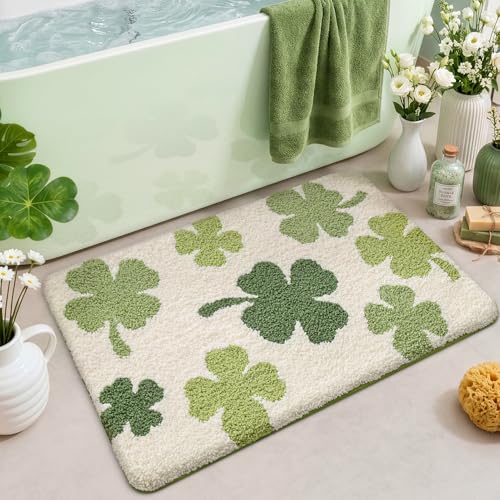 LUMI Bath mats for Bathroom, 16"x24" Non Slip Absorbent Soft Bath Mat, Washable Low Profile Bathroom Rug, Ideal for Shower, Tub, Clover - color: Lucky Clover, size: 16"x24"